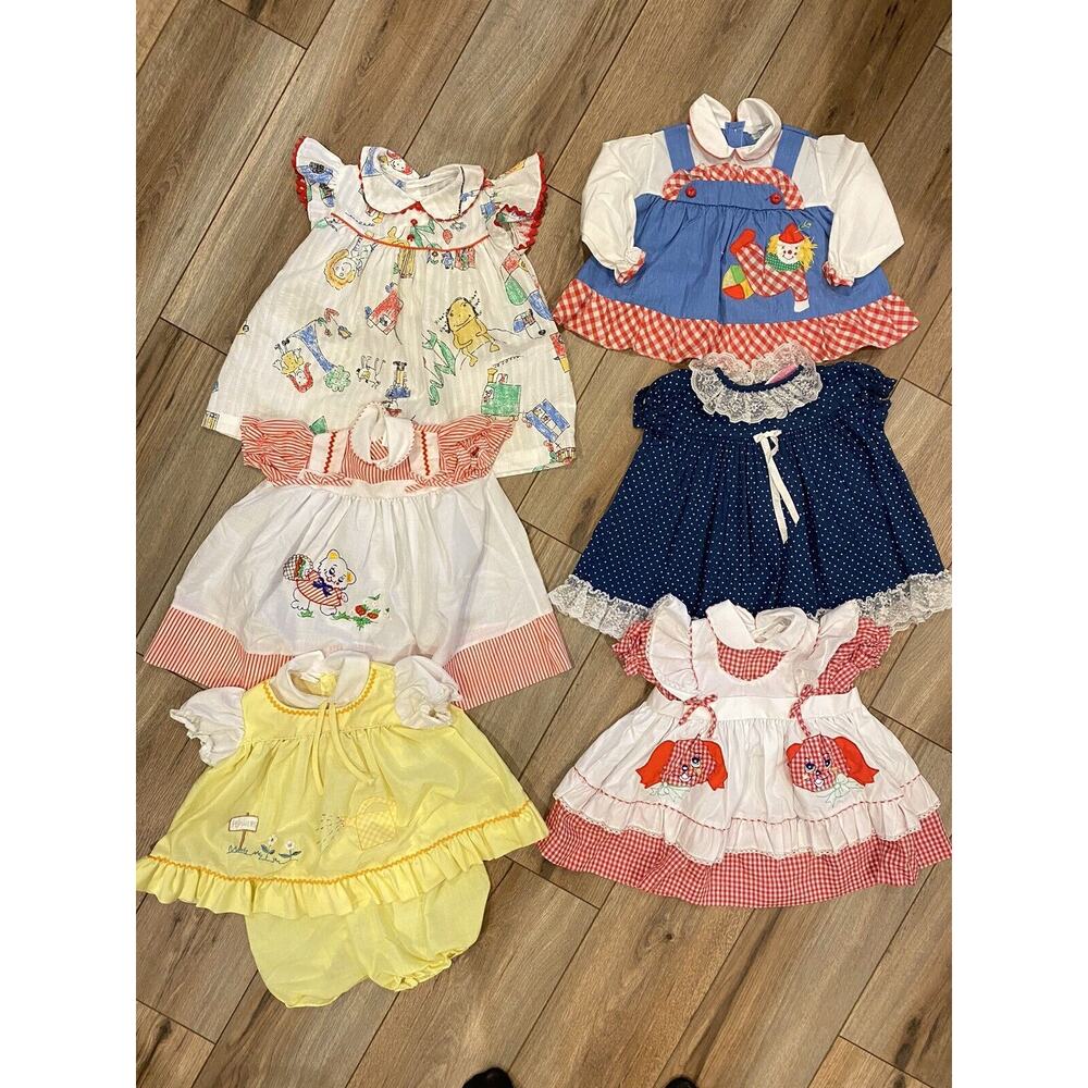 Lot of 6 Vintage Baby Doll Clothes Dresses Sizes 6-9months